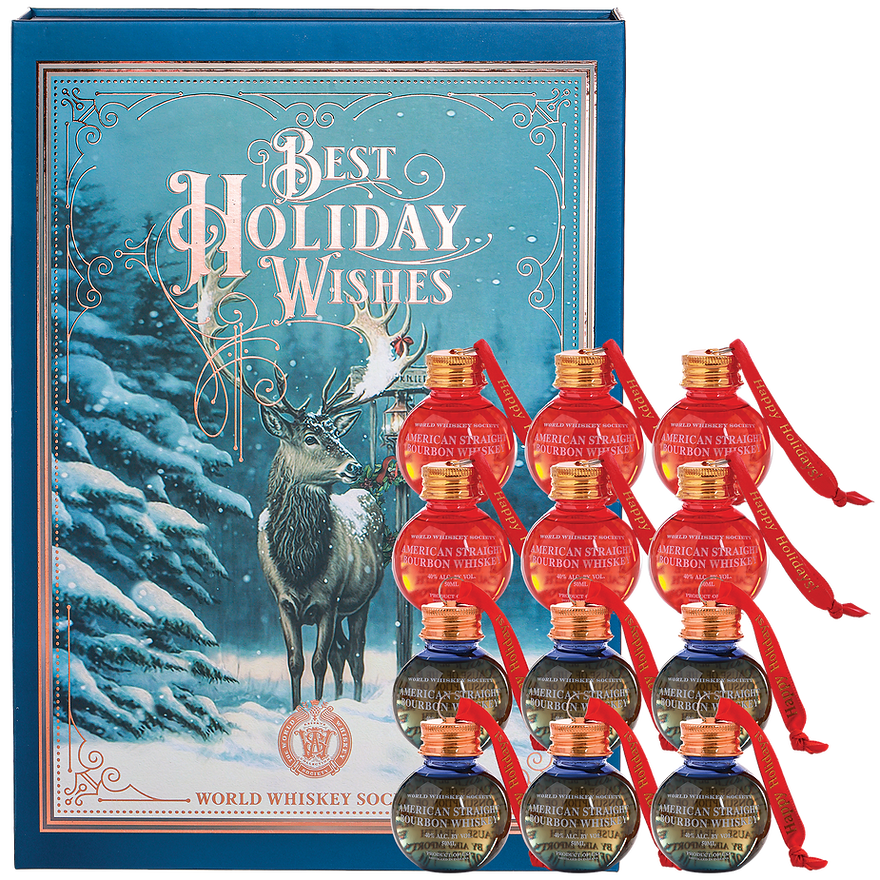 World Whiskey Society Best Holiday Wishes Bourbon Ball Ornament Gift Set